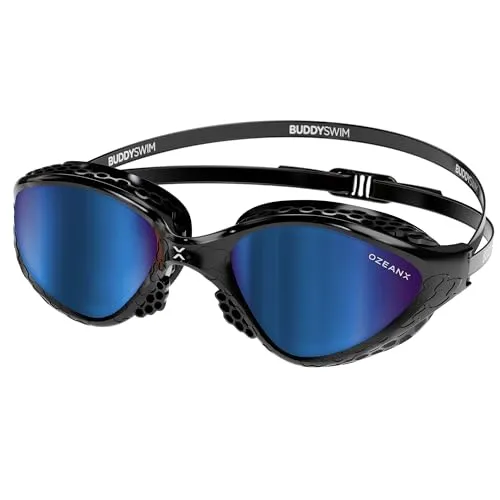 Buddyswim Schwimmbrille OzeanX. Schwimmbrille Herren mit UV400-Schutz. Antibeschlag Schwimmen Zubehör Damen. Swimming Goggles mit XVISION Panorama-Gläsern. Hydrodynamische Passform für Schwimmen.