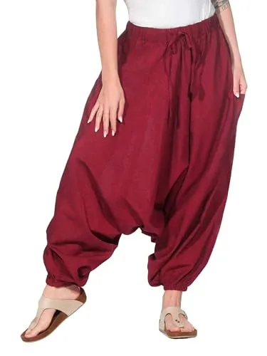 Orientalische Haremshose in Bordeaux – Kunst und Magie - Unisex Aladinhose mit klassischem indischen Schnitt, aus 100% handgewebter Baumwolle, ideal für Freizeit und Entspannung.