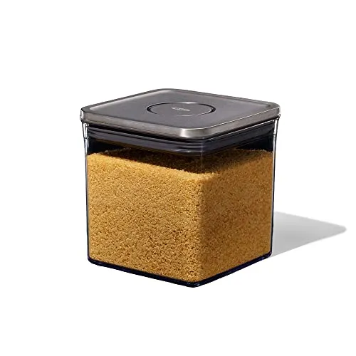 OXO STEELTM POP-Vorratsbehälter quadratisch 3118300 - 2,6 Liter - Frischhaltedose aus hochwertigem Edelstahl mit luftdichter Versiegelung für maximale Frische und optimale Aufbewahrung von Lebensmitteln.