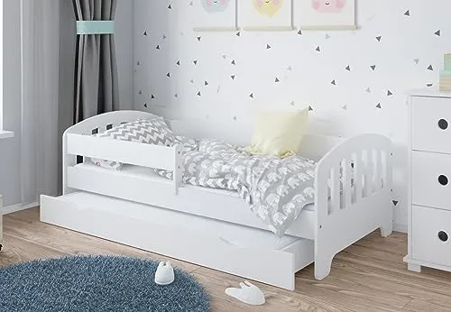 Kids Collective Kinderbett 80x160 | 80x180 | 90x200 cm mit Matratze, Schublade, Rausfallschutz & Lattenrost in weiß 90x200 cm Mädchen Jungen Bett | von 4. bis 18. Lebensjahr