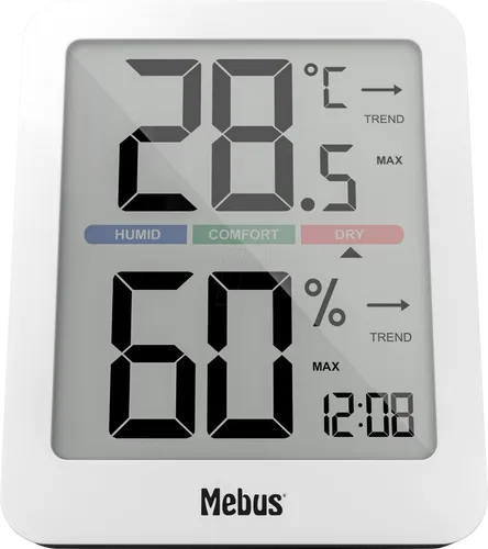 MEBUS 40928 - Thermo-Hygrometer - Digitales Thermo-Hygrometer mit Komfortanzeige und Hintergrundbeleuchtung, ideal zur genauen Messung von Temperatur und Luftfeuchtigkeit im Innenbereich.