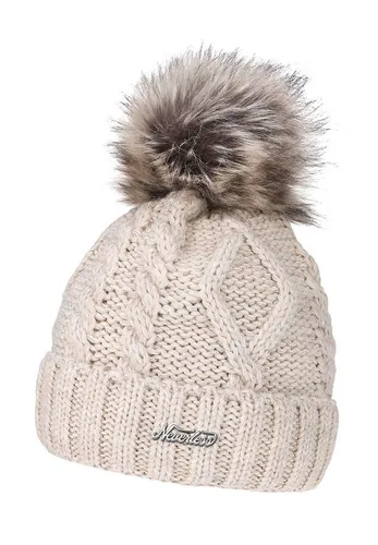 Neverless Bommelmütze gefütterte Damen Strickmütze Fell-Bommel Fleece-Futter Kunstfell