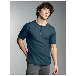 Trigema Herren T-Shirt Deluxe mit Knopfleiste in blau von Trigema