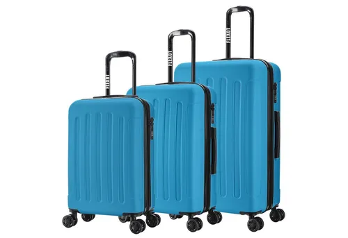 Flexot Hartschalen-Trolley F-3045 – 3er Kofferset mit erweiterbarem Volumen - Koffer-Set bestehend aus M, L und XL, aus robustem ABS-Kunststoff gefertigt, mit 360° Rollen und sicherem Zahlenschloss für mühelose Reisen.