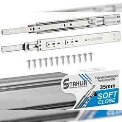 ID Dinkel 8x Schubladenschienen Softclose 35mm 4 Paar Länge 400mm Teleskopschienen mit Selbsteinzug Dämpfung