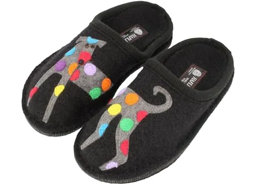 HAFLINGER Damen Hausschuh Pantoffel Wolle Flair Felix 313034, Größe:42 EU, Farbe:Schwarz