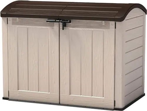 Keter Mülltonnenbox Store it Out Ultra, beige/braun - Gerätehäuser mit Platz für 2x 360L Mülltonnen, wetterfest und mit aufklappbarem Deckel für einfachen Zugang.