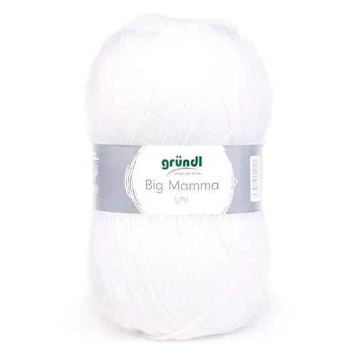 GRÜNDL WOLLE BIG MAMMA UNI 400 g WEISS - Hochwertiges Handstrickgarn - Garne aus 100% Polyacryl, ideal für kuschelige Strickprojekte und langlebige Ergebnisse.