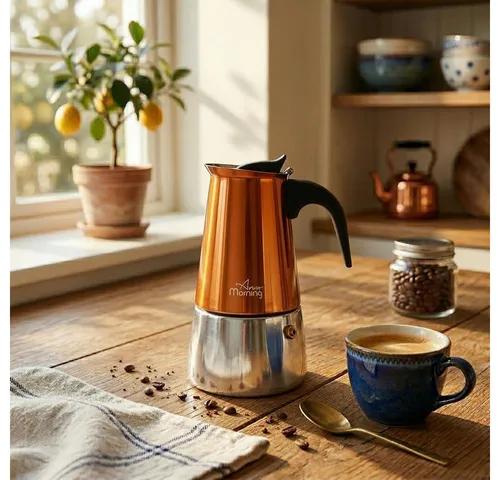 Any Morning Herdplatte Espresso-Kaffeemaschine, Edelstahl Moka Pot für 6 Tassen