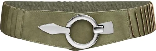 Caspar GU300 Damen Stretch Taillengürtel, olivgrün - Damen-Gürtel mit 6 cm breitem Gummizug, der kleine Problemzonen kaschiert und eine feminine Silhouette zaubert – ideal für Kleider und Longtops.