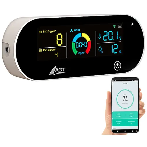 AGT 5in1-Akku-Luftqualitätsmesser, HCHO, PM1/2,5, Temperatur u.v.m., App