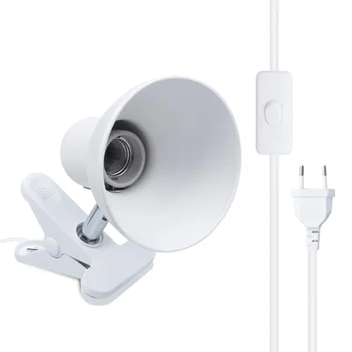 Klarlight Klemmleuchte E27 Tischlampe Lampenfassung mit EU-Stecker und Schalter Edison Schraube Schreibtischlampe Klemmbar Lampensockel 270° Drehbar Flexibel AC 85-265V (Weiß, Ohne Birne)