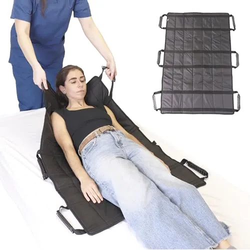 PEPE Mobility Transferblatt für Patientenlifter 107x68 cm, Gleittuch für Bettlägerige mit 6 Griffen, Gleitmatte Pflege zur Umlagerung, Rutschtuch für Senioren bis 270 kg, Blau