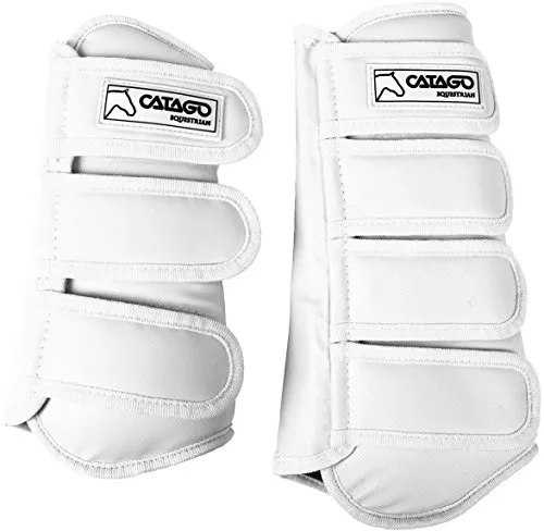 CATAGO Dressurgamaschen - 4 Stück für Warmblut, weiß - Hochwertige Gamaschen aus Neopren und PVC, ideal für den Schutz der Beine Ihres Pferdes. Mit drei starken Klettverschlüssen für individuelle Anpassung.