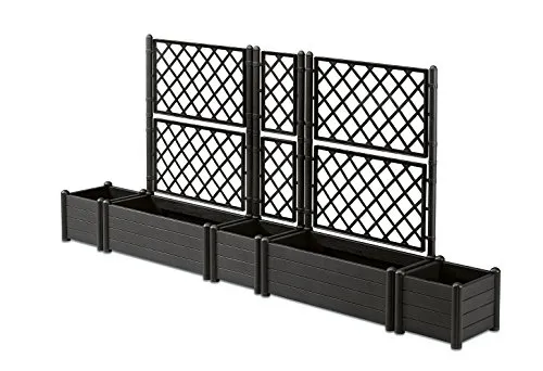 Kreher XXL Spalier-Set – 3 Spalier & 2 Pflanzkästen in Anthrazit - Pflanzenkübel Set mit 3 Spalieren und 5 Pflanzboxen aus witterungsbeständigem Kunststoff in stilvollem Anthrazit. Bietet bis zu 250 cm Sichtschutz und ist einfach zu montieren.