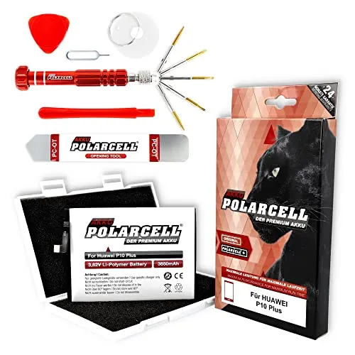 PolarCell Akku für Huawei P10 Plus | 3850mAh | HB386589ECW | mit Werkzeugset | Honor 8X | Honor 20 | Honor View 10 | Honor View 10 Lite | Honor V10 | Mate 20 Lite | Nova 3 | Nova 4 | Nova 5T