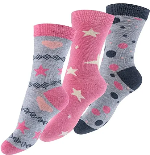 Cotton Prime 6 Paar Bunte Mädchensocken Star`s & Dot`s, Kinder Strümpfe mit Punkte und Sterne