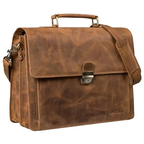STILORD 'Stanley' Aktentasche Herren Leder mit Schloss für 17 Zoll Laptop - Aktentaschen - Elegante Echtleder Business Tasche mit integriertem Schloss für sicheren Transport von Laptop und Dokumenten, ideal für stilvolle Geschäftsreisen.