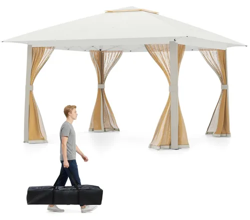 COSTWAY Pop Up Faltpavillon 4x4m mit Moskitonetz