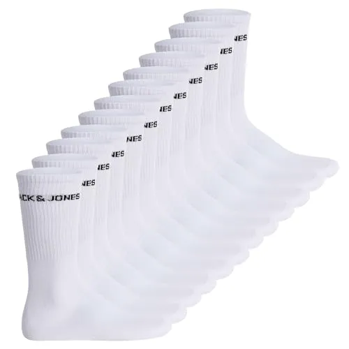 JACK&JONES Herren Tennissocken 12er Pack - JACLOGO, One Size Weiß 40-46 - Herrensocken: 12er Pack einfarbige Basic Tennissocken mit Jack & Jones Logo, hoher Tragekomfort dank bequemen, gerippten Bund und atmungsaktiver Baumwollmischung.