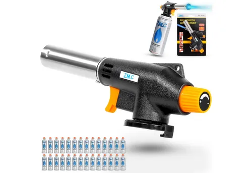 ZMC Flambierbrenner Gasbrenner Gasanzünder Lötbrenner mit Piezozündung + Gaskartuschen, (Temperatur von bis zu 1300 ° C, Einstellbare Flamme, Piezo-Zündung, Kohleanzünder Flambierbrenner Butangasbrenner, 28-tlg), Brenneraufsatz Gasbrenner Flambiergerät Lötbrenner Gasanzünder