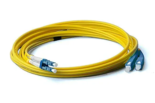 CONBIC LWL Glasfaser-Kabel – 5m OS2 gelb, LC/UPC auf SC/UPC Stecker, Duplex 9/125 Patchkabel – Lichtwellenleiter 5 Meter