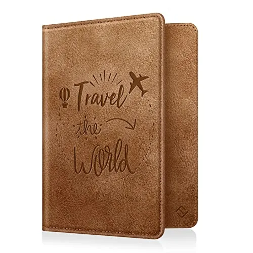 FINTIE Reisepass Impfpass Schutzhülle - Premium Kunstleder Reisepasshülle Travel Organizer mit RFID-Blockier für Kreditkarten, Ausweis, Reisedokumente Damen Herren, Vintage Dunkelbraun