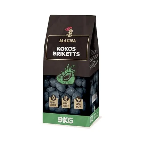 Magna Holzbriketts Kokosbriketts, 9 kg - Brennstoffe - Hochwertige 9 kg Kokosbriketts für eine umweltfreundliche und nachhaltige Verbrennung mit hoher Heizleistung.