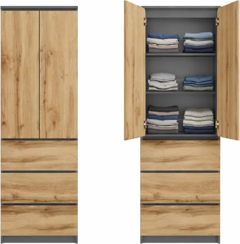 Home Collective 2-türiger Kleiderschrank mit Schubladen und Einlegeböden