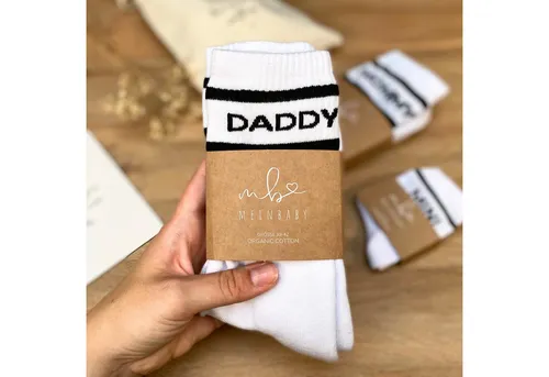 MeinBaby123® Tennissocken Geschenk für Papa, Vatertag Geschenkidee, Geschenk Geburt (Set, 1 Paar Socken inkl. Baumwollsocken und Kärtchen) Geschenk frischgebackener Vater, Papa Socken