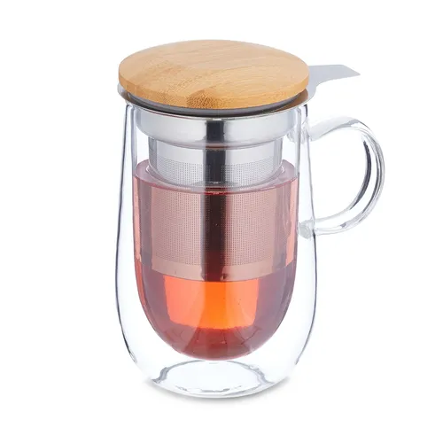 Teeglas Doppelwandglas Teetasse Teebecher Glastasse Isolierglas Glas Sieb Deckel