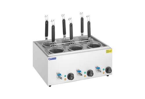 Royal Catering Spaghettitopf Nudelkocher mit 6 Körben - Nudelmaschinen - Leistungsstarker Nudelkocher mit 6 Körben und flexibler Temperaturregelung von 30 - 110 °C, ideal für die schnelle Zubereitung verschiedener Pastasorten.