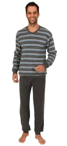 Normann Herren Frottee Pyjama mit Bündchen in Grau - Größe 56 - Bequemer Schlafanzug in Grau-Melange mit stylischen Streifen. Ideal für entspannte Nächte. Maschinenwaschbar und aus hochwertiger Baumwoll-Mischung gefertigt.