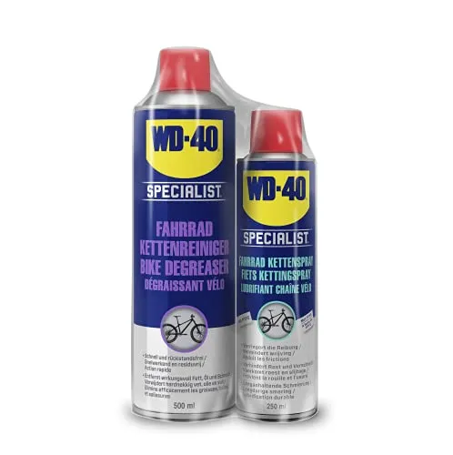 WD-40 BIKE Fahrrad Kettenpflege Set | 500ml Kettenreiniger + 250ml Kettenspray | Reinigt & schmiert | Reduziert Verschleiß | Für alle Wetterbedingungen | Korrosionsschutz | Langanhaltend