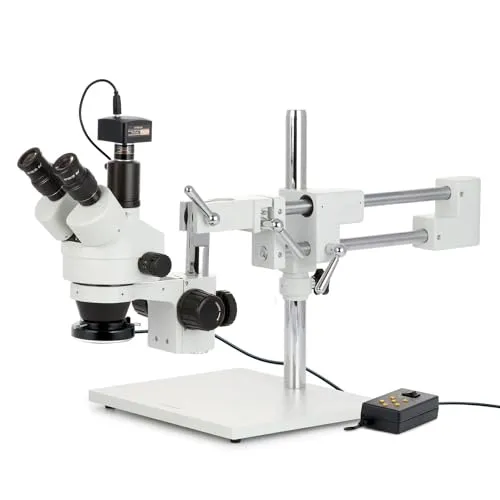 AmScope SM-4TZZ-144A-10M Trinokulares Stereomikroskop mit 4-Zonen-144-LED-Ringlicht und 10MP-Kamera, 3.5X-180X, Weiß