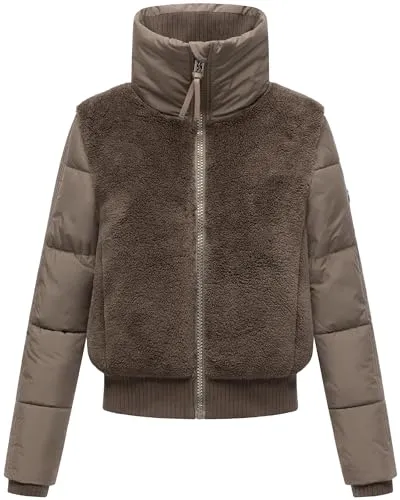 Navahoo Plüschjacke Teddyzone 14 - Teddy-Fleece Jacke mit hohem Kragen in Braun XL (42) - Funktionsjacken, windabweisend und wärmend, perfekt für kalte Tage und modisch zugleich.
