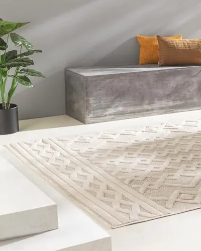 benuta Nest Outdoorteppich, Creme, 80x150 cm - Wasserabweisender Outdoorteppich aus strapazierfähigem Textil, ideal für Terrasse und Garten, pflegeleicht und robust – für eine gemütliche Atmosphäre im Freien.