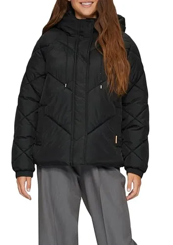 QS Wattierte Jacke mit Steppung und Kapuze schwarz L - Funktionsjacke mit warmer Wattierung, gefütterter Kapuze und Stehkragen, ideal für kalte Tage und Outdoor-Aktivitäten.