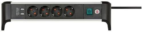 Brennenstuhl Steckdosenleiste 4-fach mit USB, Silber-Schwarz - Steckdosen & Zubehör: Alu-Office-Line mit zwei USB-Anschlüssen, ideal für Home Office und Arbeitsplatz, platzsparendes Design und beleuchteter Sicherheitsschalter für einfache Bedienung.