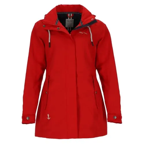 Dry Fashion Damen Funktionsmantel Leer mit abnehmbarer Kapuze - Taillierte Funktionsjacke wasserdicht und winddicht in Rot Größe 42