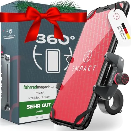 Impact® Pro Mount 360° - Handyhalterung für Fahrrad - Motorrad-Halterungen für elektronische Geräte, absolute Sicherheit durch ausgefeilte Mechanik und Sicherheitsgummi für Smartphones von 4-7 Zoll.