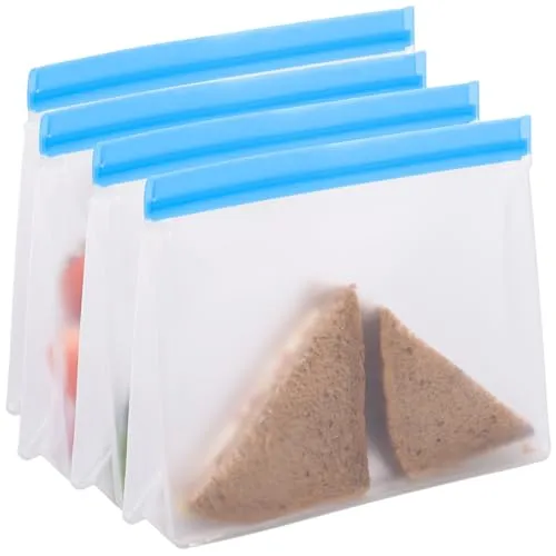Rosenstein & Söhne Gefrierbeutel Zip: 4er-Set Wiederverwendbare Lebensmittel-Beutel, stehender Boden, 2,4 l (Schnellverschlussbeutel, Sandwichbeutel, Frischhaltedosen)