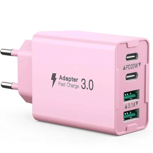 USB C Ladegerät 40W,4 Ports Mehrfach Ladegerät mit USBC und USBA,USBC Schnellladeblock Dual Port PD+QC Wandstecker Multiport Typ C Kompatibel mit iPhone 14/13/12/Pro Max/XS/XR/Samsung/Tablet