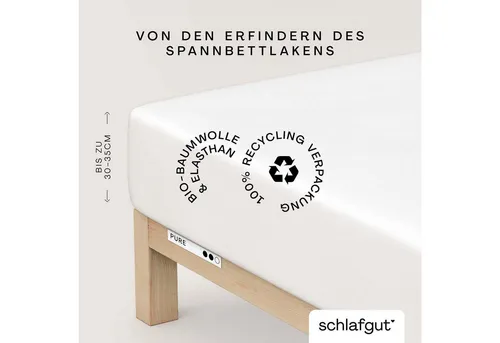 Schlafgut Spannbetttuch Pure, Weiß, 90-100x190-220 cm - Bettlaken aus hautsympathischem Jersey mit temperaturausgleichender Wirkung, bügelfrei und allergikergeeignet – für höchsten Schlafkomfort das ganze Jahr über.