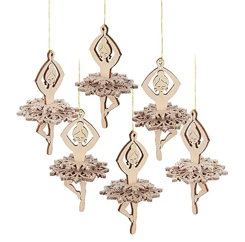Baumbehang 6er Set Schneeflöckchen Ballerina Erzgebirge - Handgefertigter Christbaumschmuck aus Holz, ideal für eine festliche Weihnachtsdekoration mit einem charmanten Ballerina-Design.