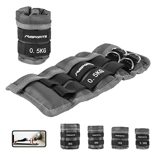 MSPORTS Gewichtsmanschetten Professional -einstellbar- Paar von 0,5-3 kg Fuß- und Hand-Gewichte inkl. Übungsposter + Work Out App GRATIS (0,5 kg - Paar)