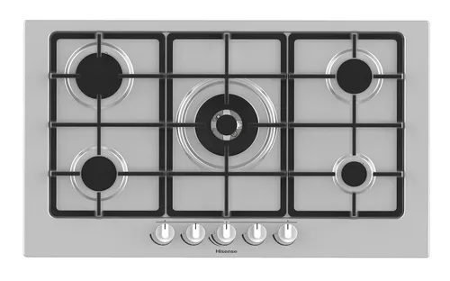 Hisense GM973XF Einbau-Gaskochfeld, 5 Brenner, Edelstahl - Kochfelder: 5 leistungsstarke Brenner, inklusive Wokbrenner für perfektes Kochen und integriertes Design aus Edelstahl für eine elegante Küche.