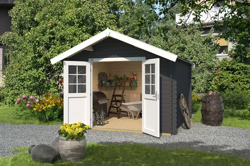 Gartenhaus weka 209 Gr. 3 - 333 x 360 cm grau - Robustes Gartenhaus mit Satteldach aus hochwertigem Holz, ideal für Gartenlagerung und Freizeitgestaltung.