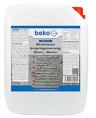 TecLine Premium-Imprägnierung Stein/Beton 5 l Kanister - Hochwirksame Imprägnierung für Stein und Beton, schützt effektiv vor Wasser, Öl und Schmutz, ideal für Innen- und Außenanwendungen, sorgt für pflegeleichte Oberflächen.