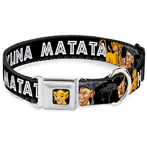 Dog Collar Seatbelt Buckle Lion King Simba Nala Hakuna Matata 11 to 17 Inches 1.0 Inch Wide